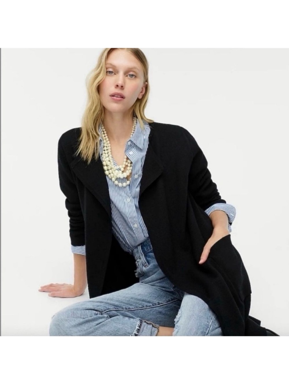 NWT J.Crew | Juliette collarless sweater-blazer in linen blend | Black | Size S
